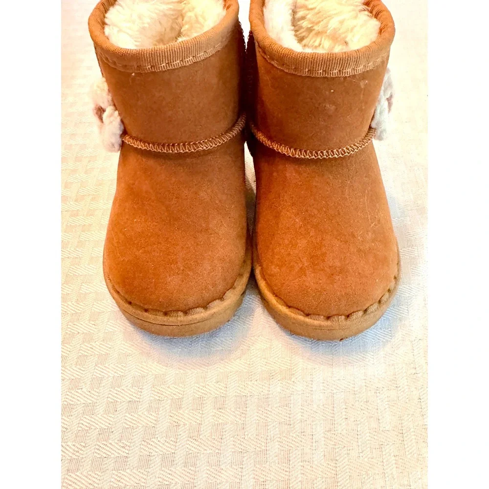 Toddler Girls Chestnut Faux Shearling Boots Flower EUR 22 Size 23 Brown